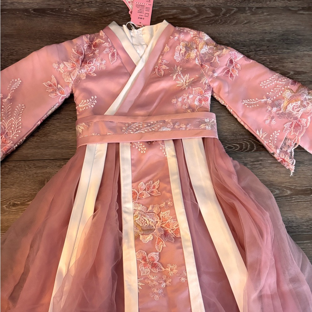 Elegant Pink Floral Kids Dress with White Details